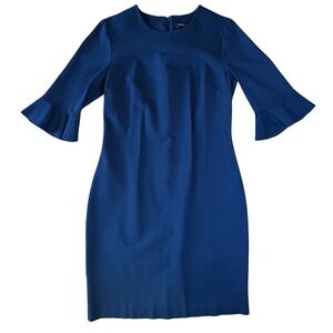 BANANA REPUBLIC BLUE RUFFLE SLEEVE FITTED BACK ZIP DRESS - Size 12